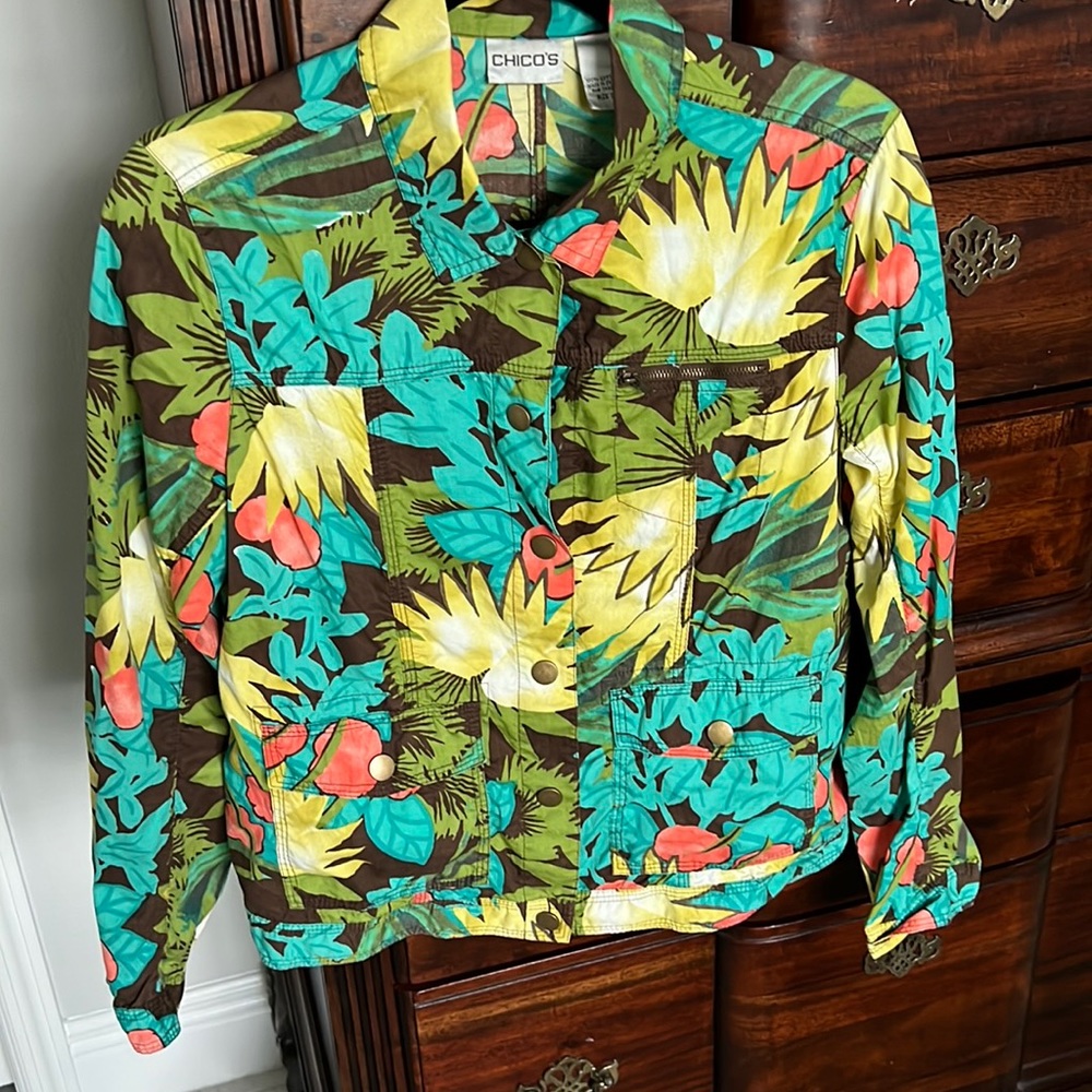 Chico’s colorful lightweight jacket.